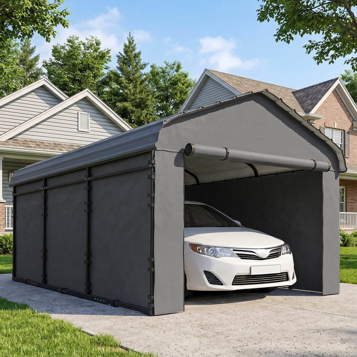 Onward 10' x 15' Heavy Duty Metal Carport with Galvanized Roof & Removable Sidewalls