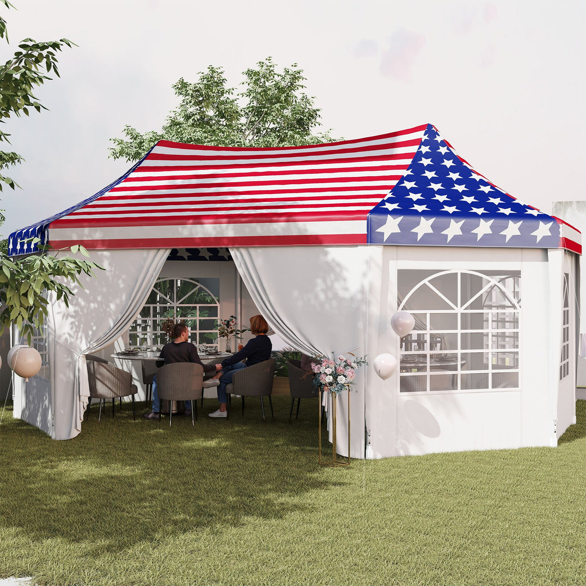 22.3' x 16.4' Party Tent with Sidewalls, American Flag