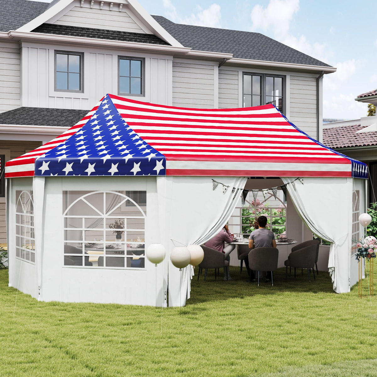 22.3' x 16.4' Party Tent with Sidewalls, American Flag