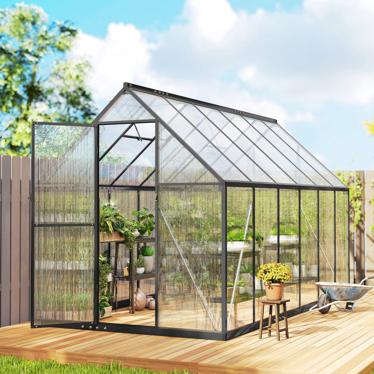 11' x 6' Polycarbonate Walk-in Greenhouse, Black