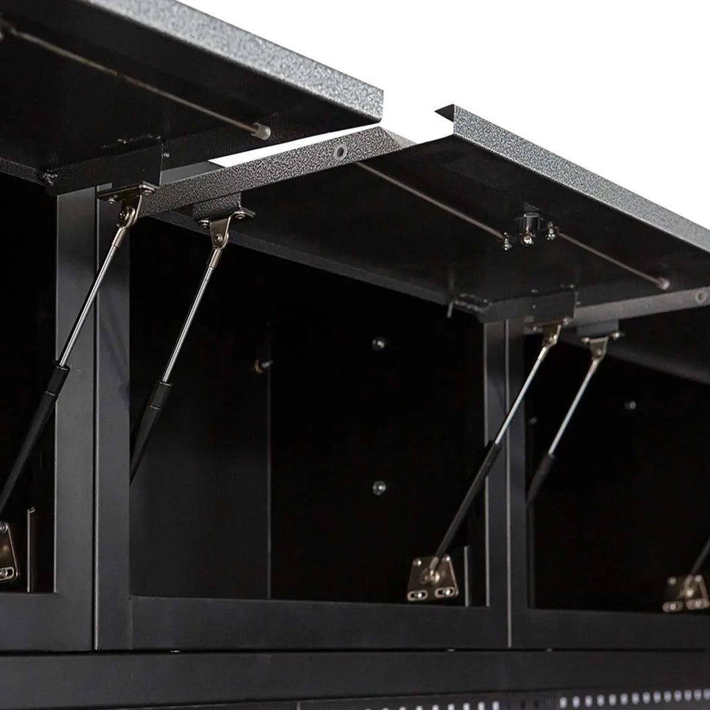 Extreme-Duty Steel Garage Corner (11' + 8.5') Tool Chest w/Pegboard, Power Outlets, USB Port, Magnetic Motion LED Lamps, TMG-WBM15