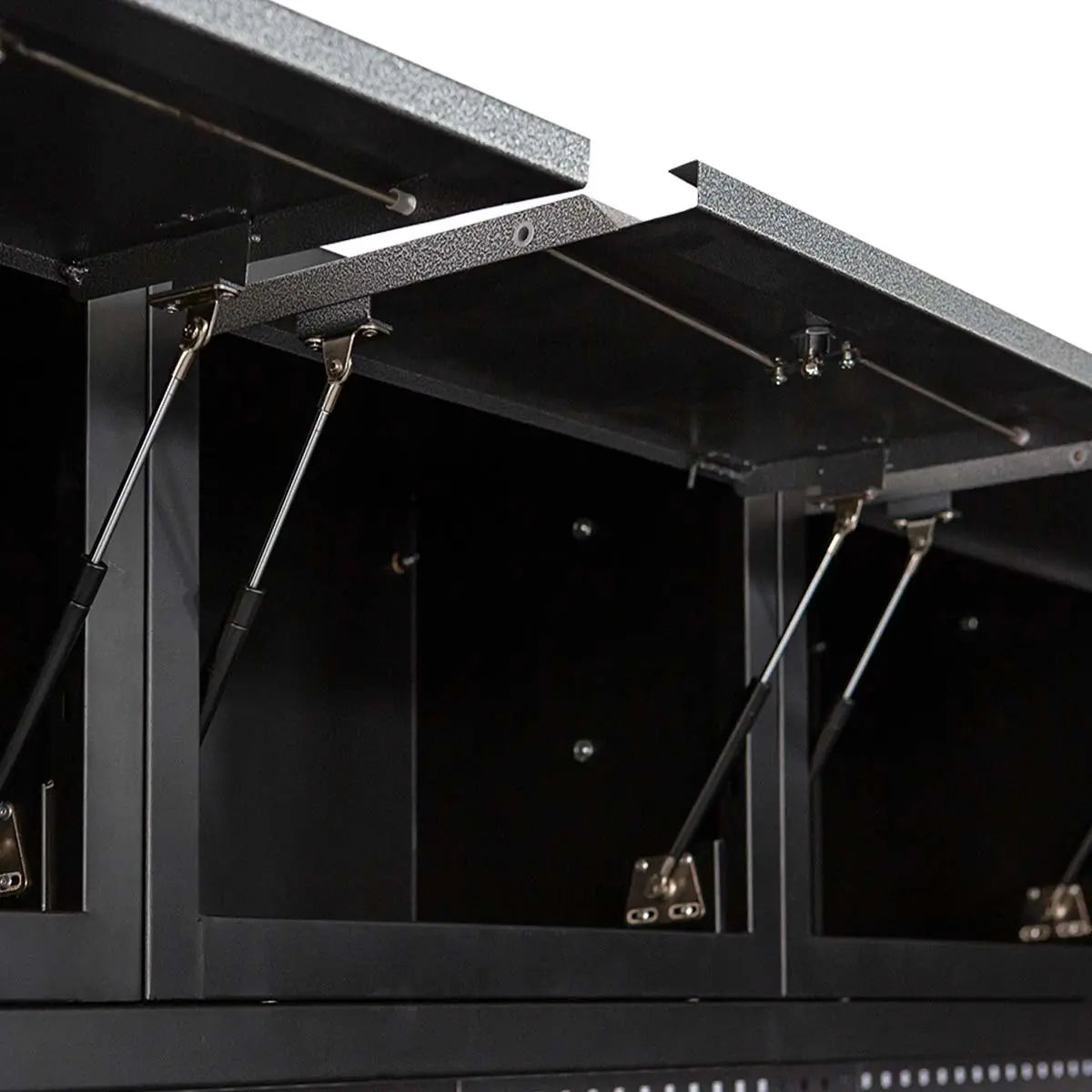 Extreme-Duty Steel Garage Corner (11' + 8.5') Tool Chest w/Pegboard, Power Outlets, USB Port, Magnetic Motion LED Lamps, TMG-WBM15
