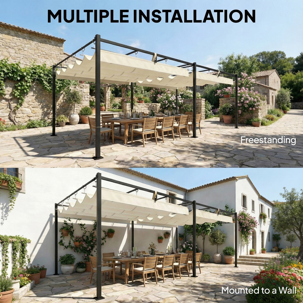 19' x 10' Pergola with Retractable Canopy, Cream White