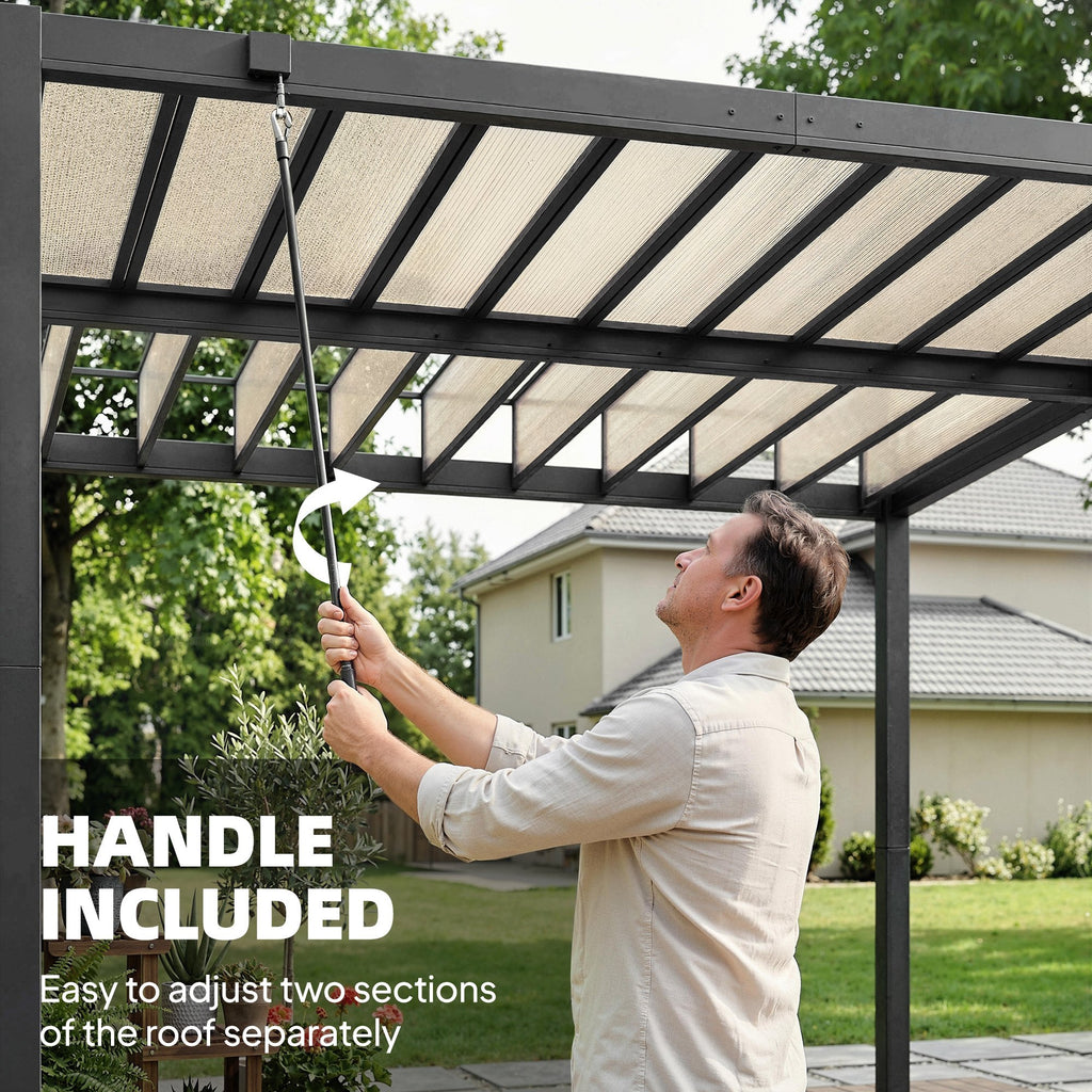 3 x 3 m Louvered Pergola with Adjustable Roof and Gutters, Coffee