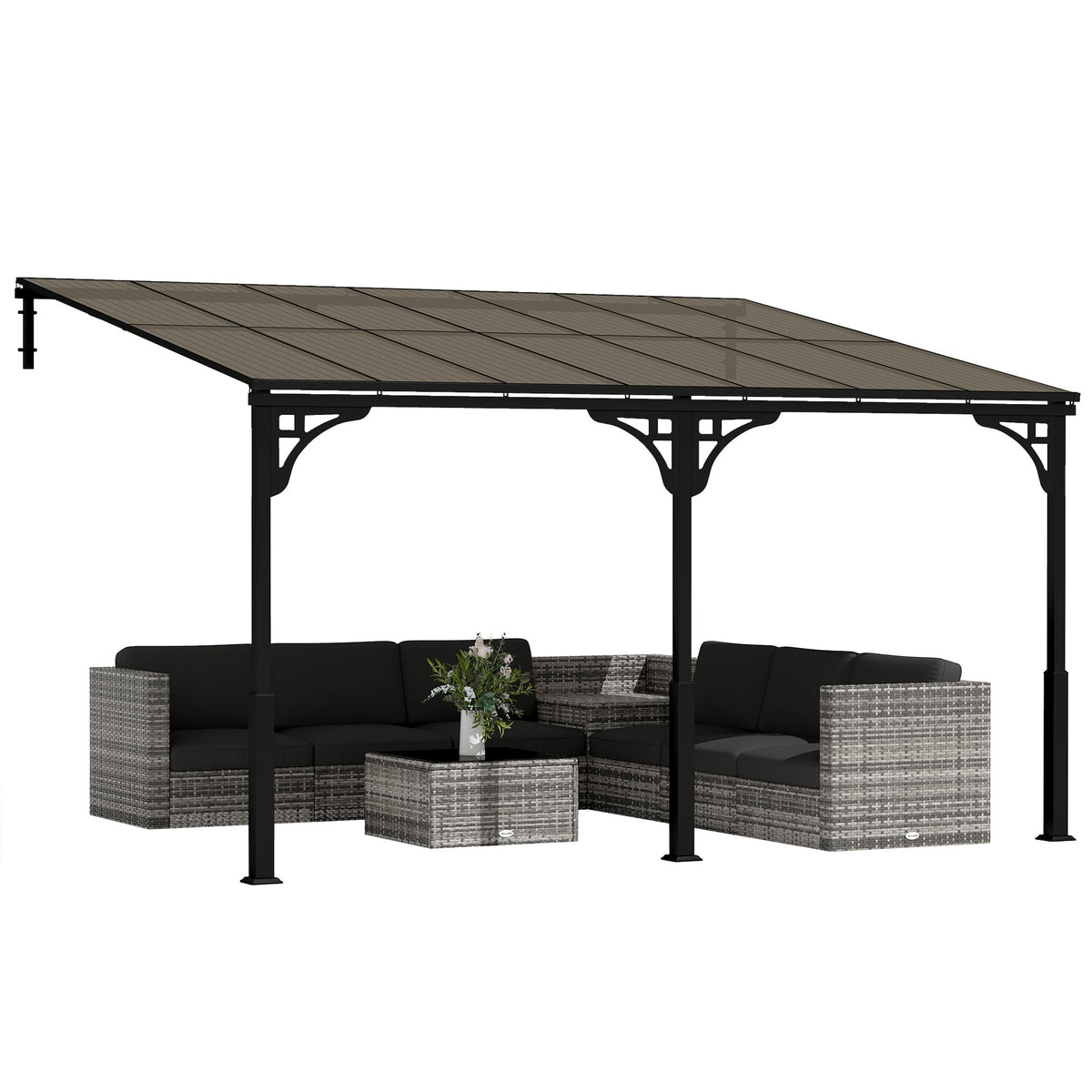 13' x 10' Lean-to Gazebo with Polycarbonate Roof, Brown