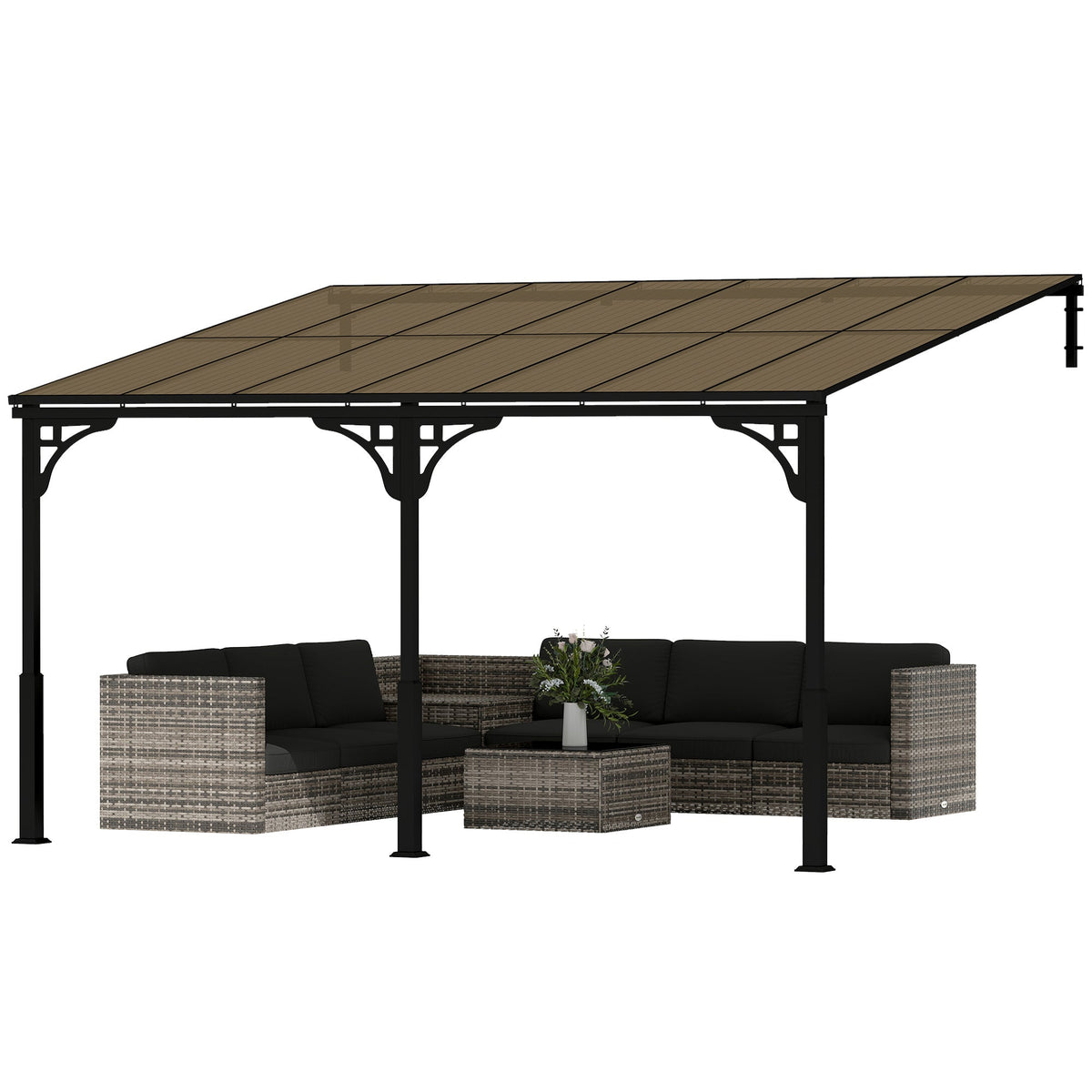 13' x 10' Lean-to Gazebo with Polycarbonate Roof, Brown