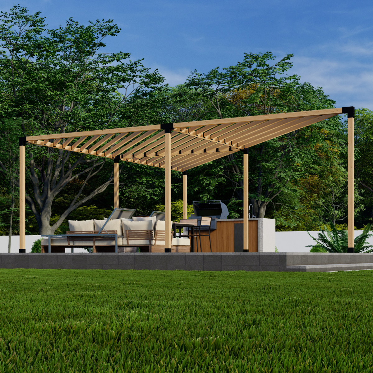 Kit for a Triangular Corner Pergola With Roof