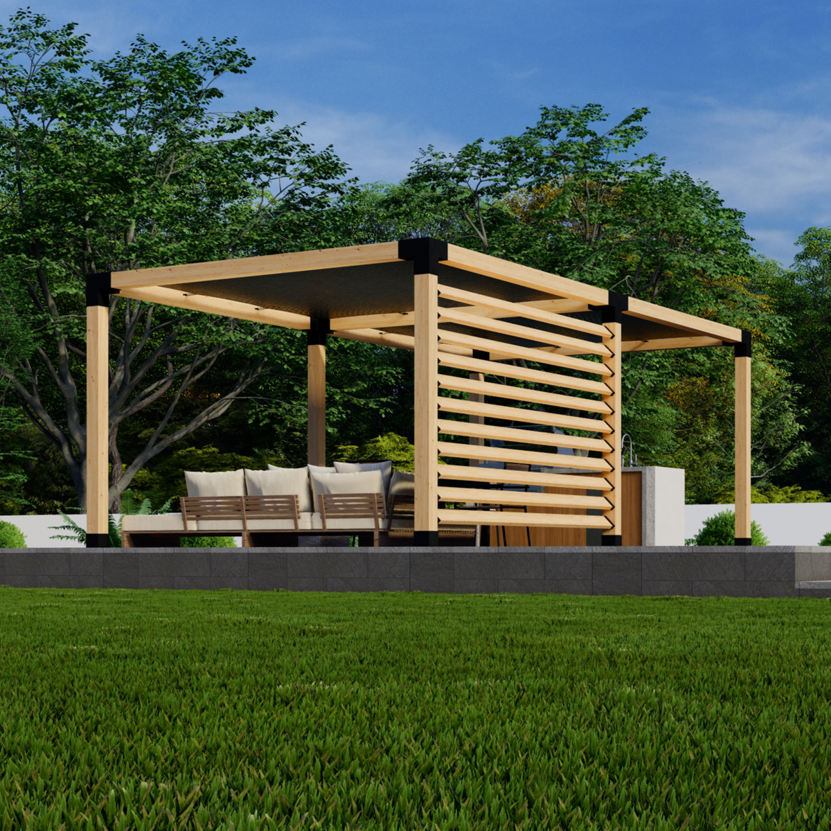 Kit for a Pergola With Canvas Pergola Roof Canopies