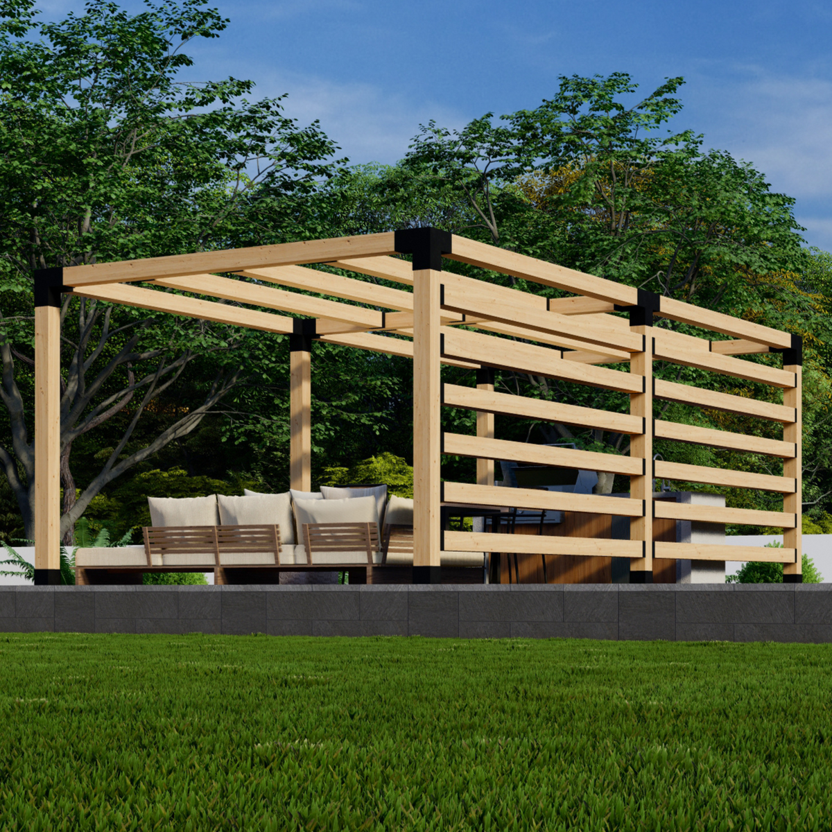 Bracket Kit to Build a Wooden Pergola With Roof and Sides