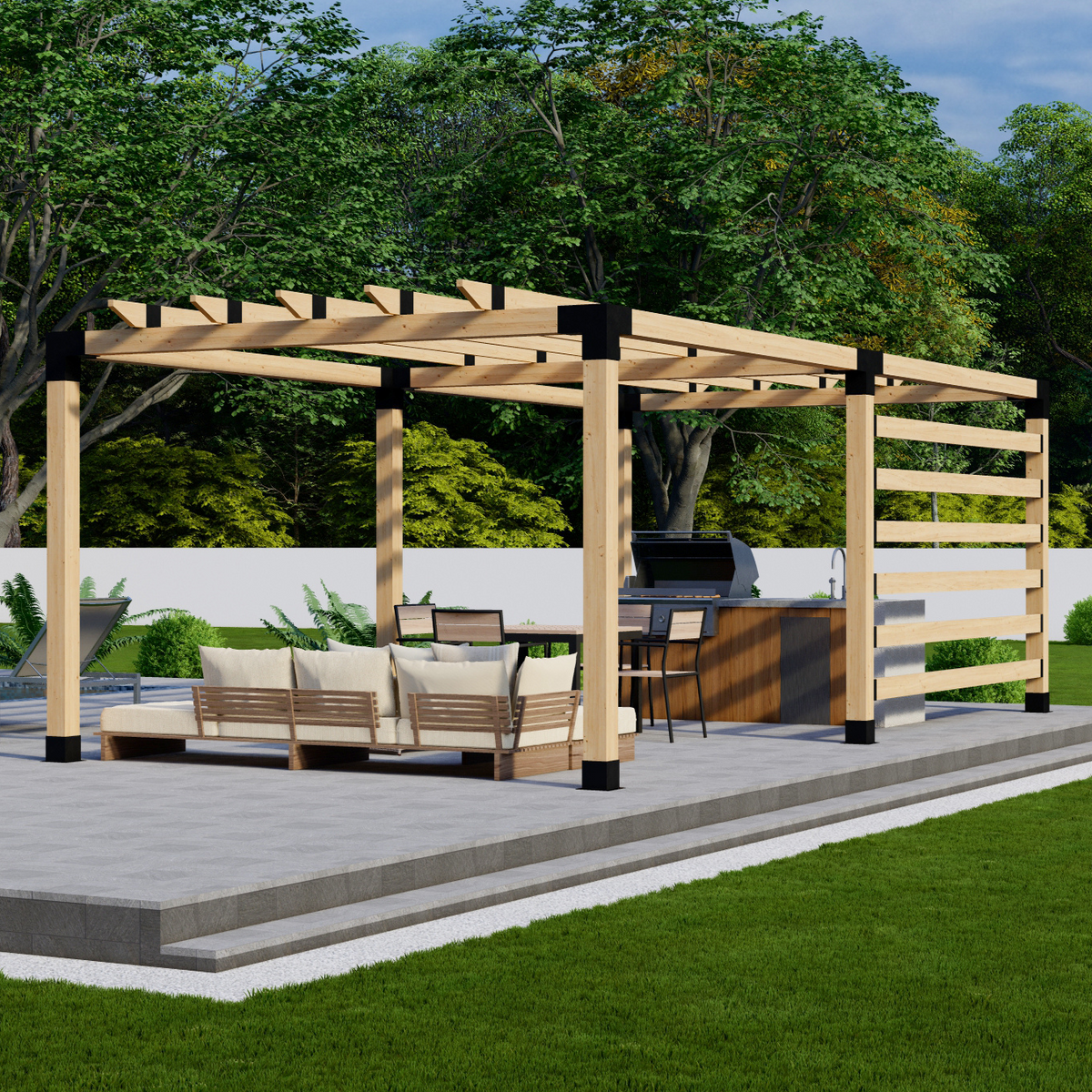Kit for a Free-Standing Pergola Next to House or in Yard