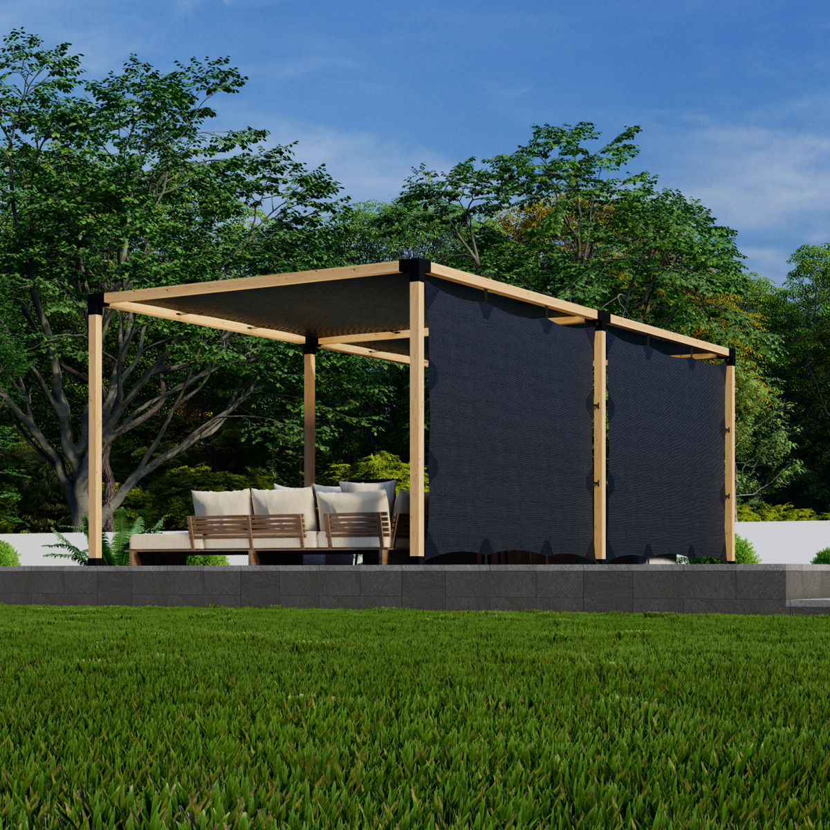 Screened Pergola Kit w/ Privacy Screens on Wall(s)