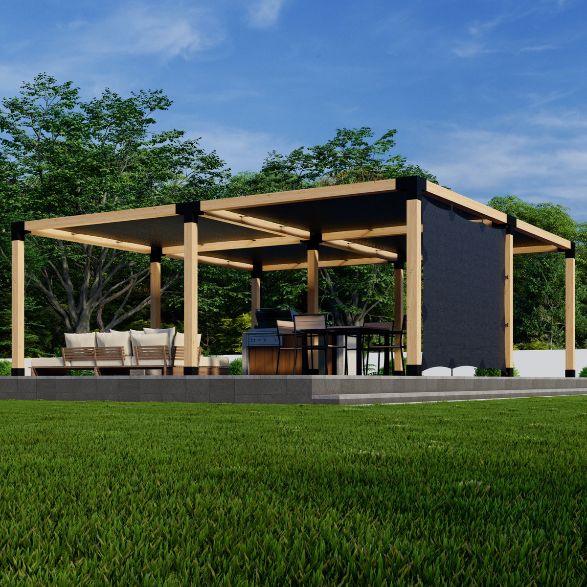 Kit for an Outdoor Pergola With Shade Canopies