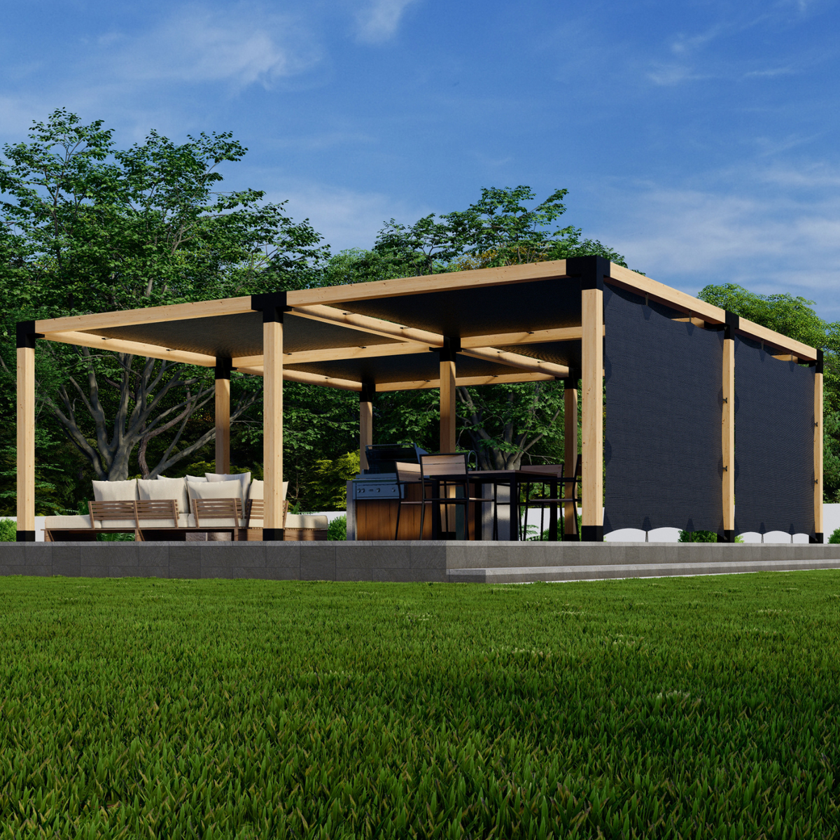 Kit for a Screened Pergola With Shade Canopies