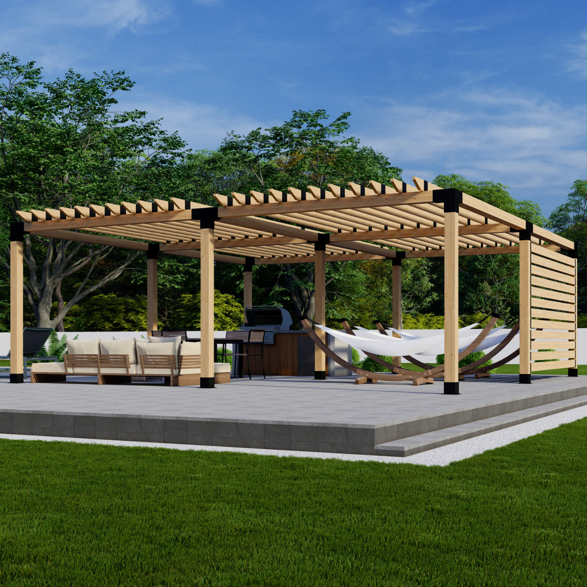 Bracket Kit for a Modern Pergola With Privacy Wall