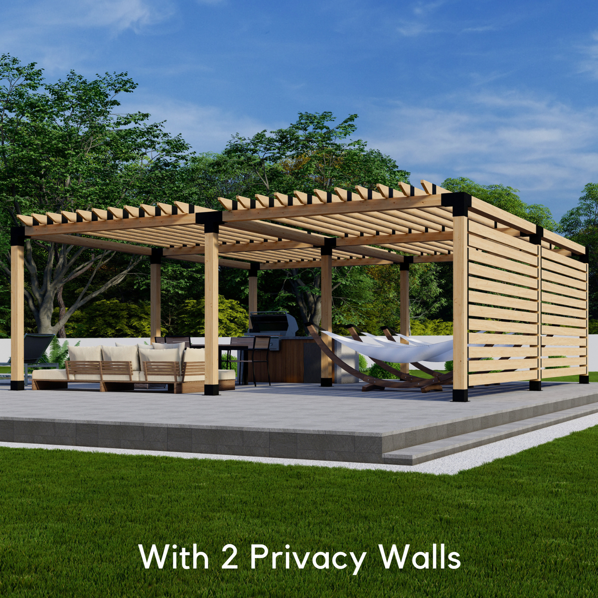 Bracket Kit for a Modern Pergola With Privacy Wall