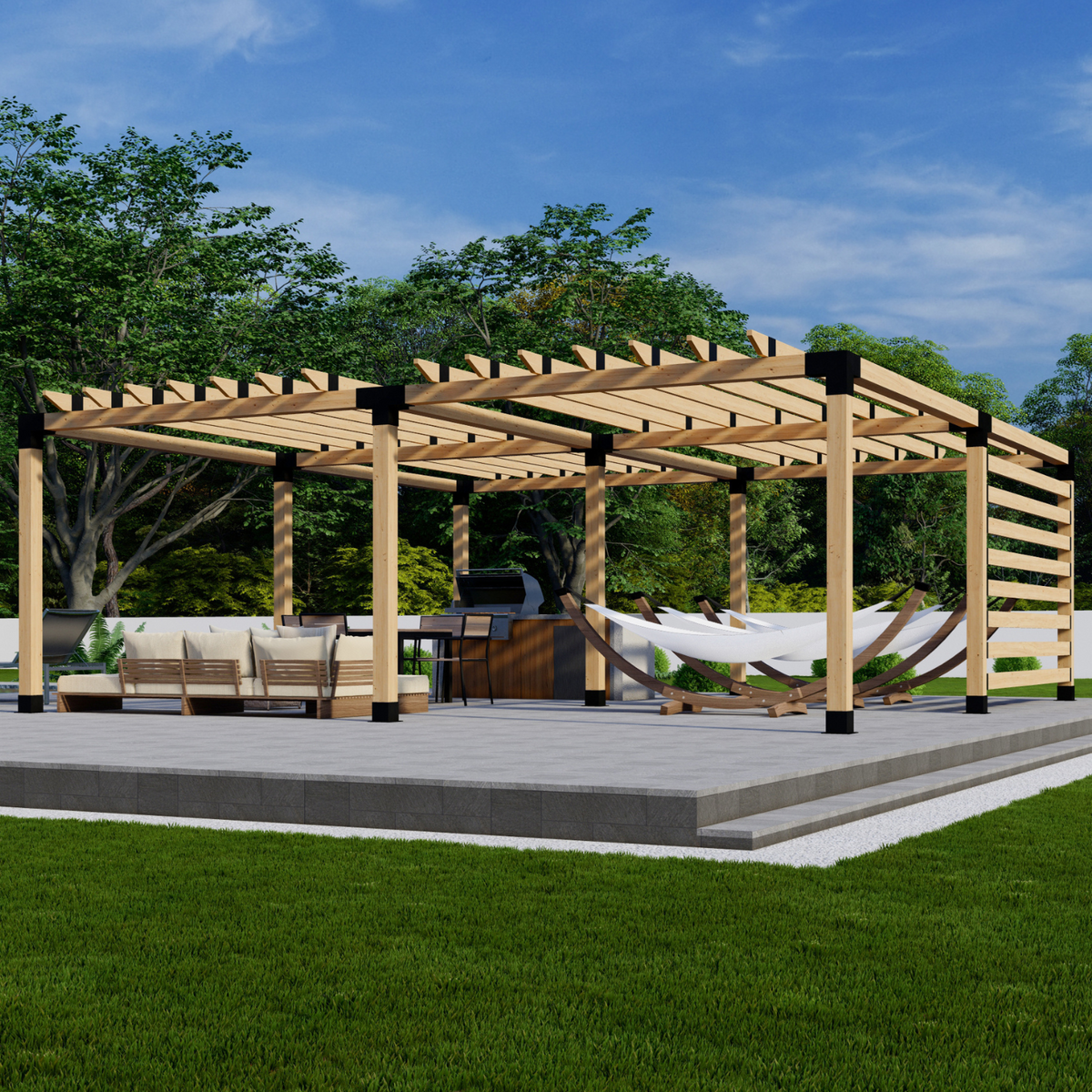 Kit w/ Metal Brackets for Pergola Posts, Roof & Wall(s)