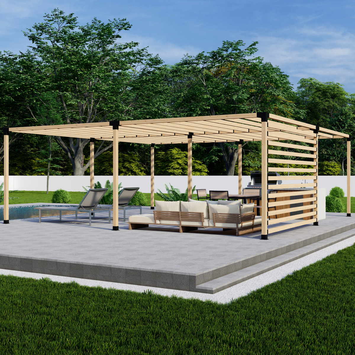 DIY Kit for a Modern Pergola With Privacy Wall