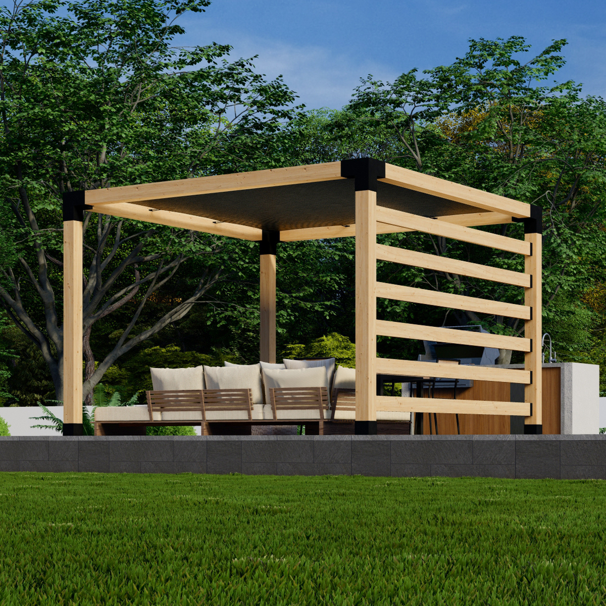 Kit for an Attached or Free-Standing Pergola With Canopy
