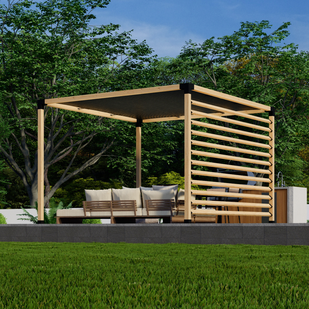 Kit for an Outdoor Pergola With Canopy