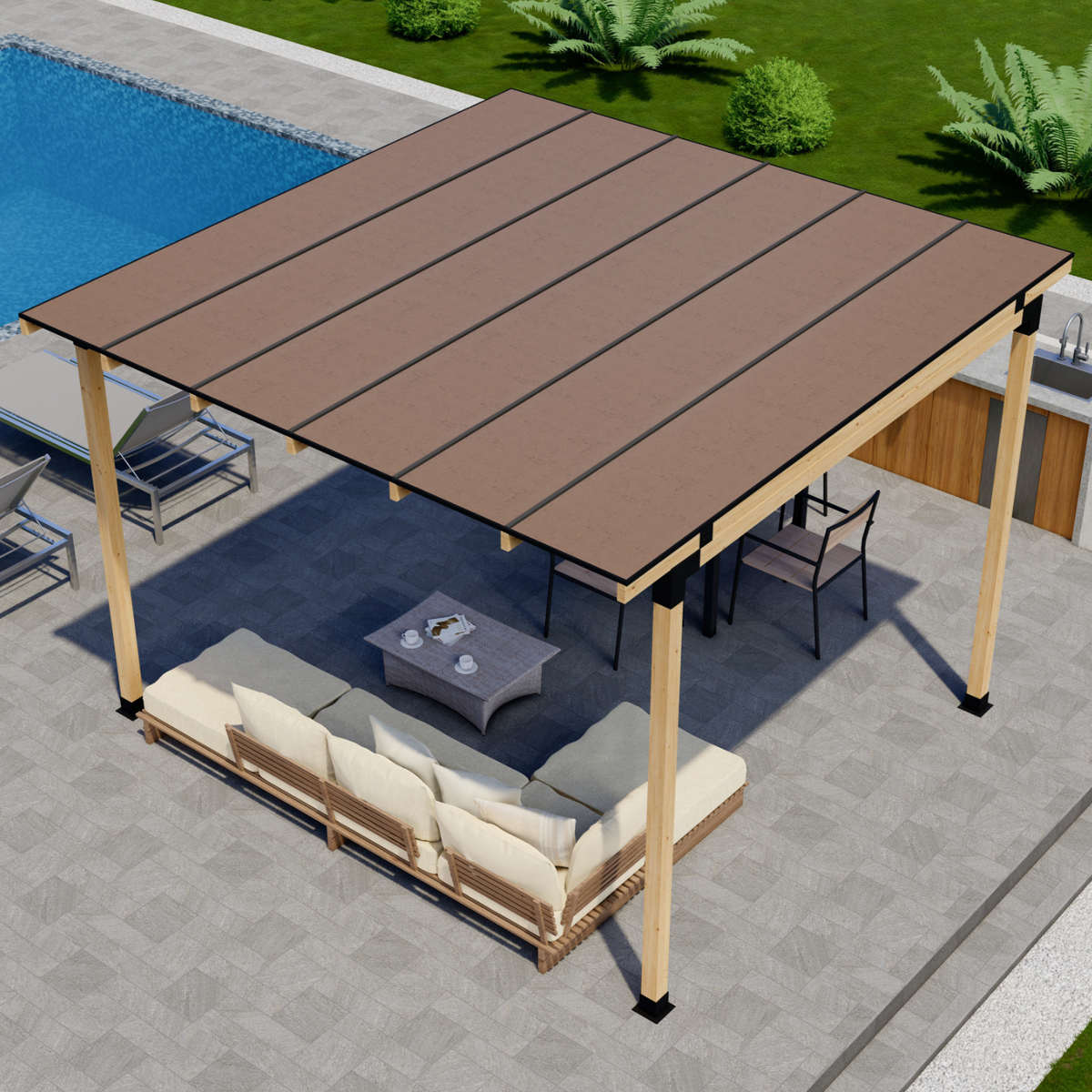 Patio Cover Structure w/ Polycarbonate Roof
