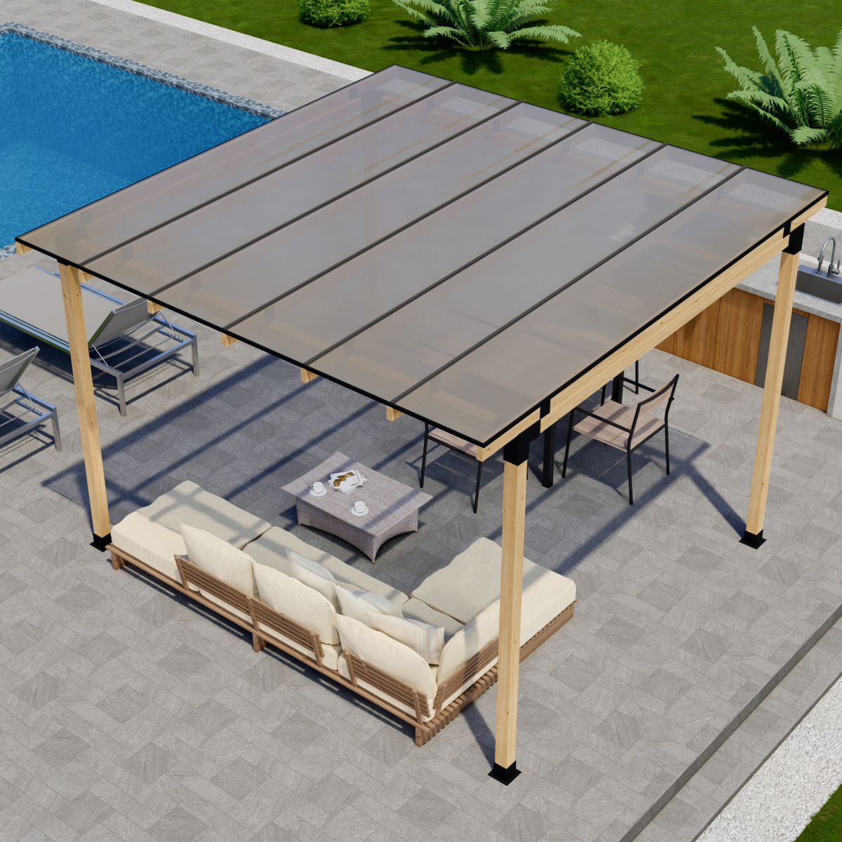 Patio Cover Structure w/ Polycarbonate Roof