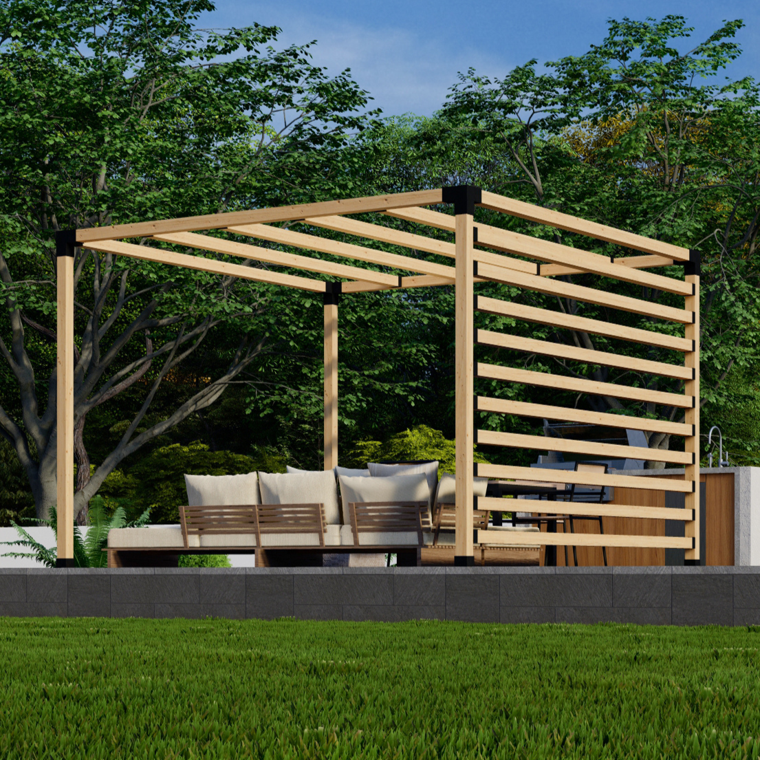 Kit for a Freestanding Pergola Next to House or in Yard