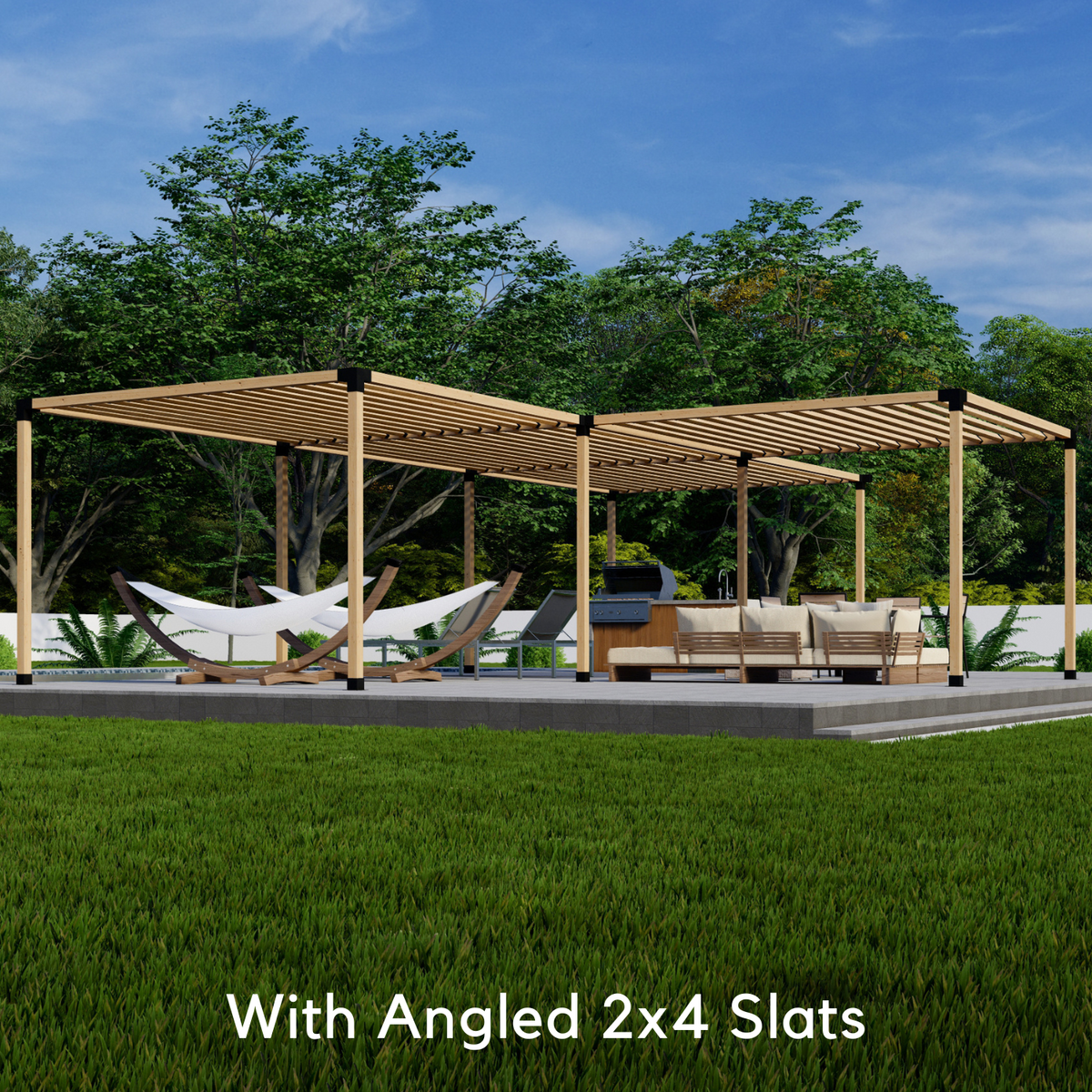 T Pergola Kit For an Up-To 36' x 24' Pergola w/ 4 Blocks Arranged in a "T" shape