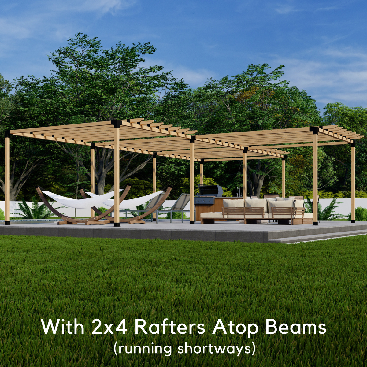 T Pergola Kit For an Up-To 36' x 24' Pergola w/ 4 Blocks Arranged in a "T" shape