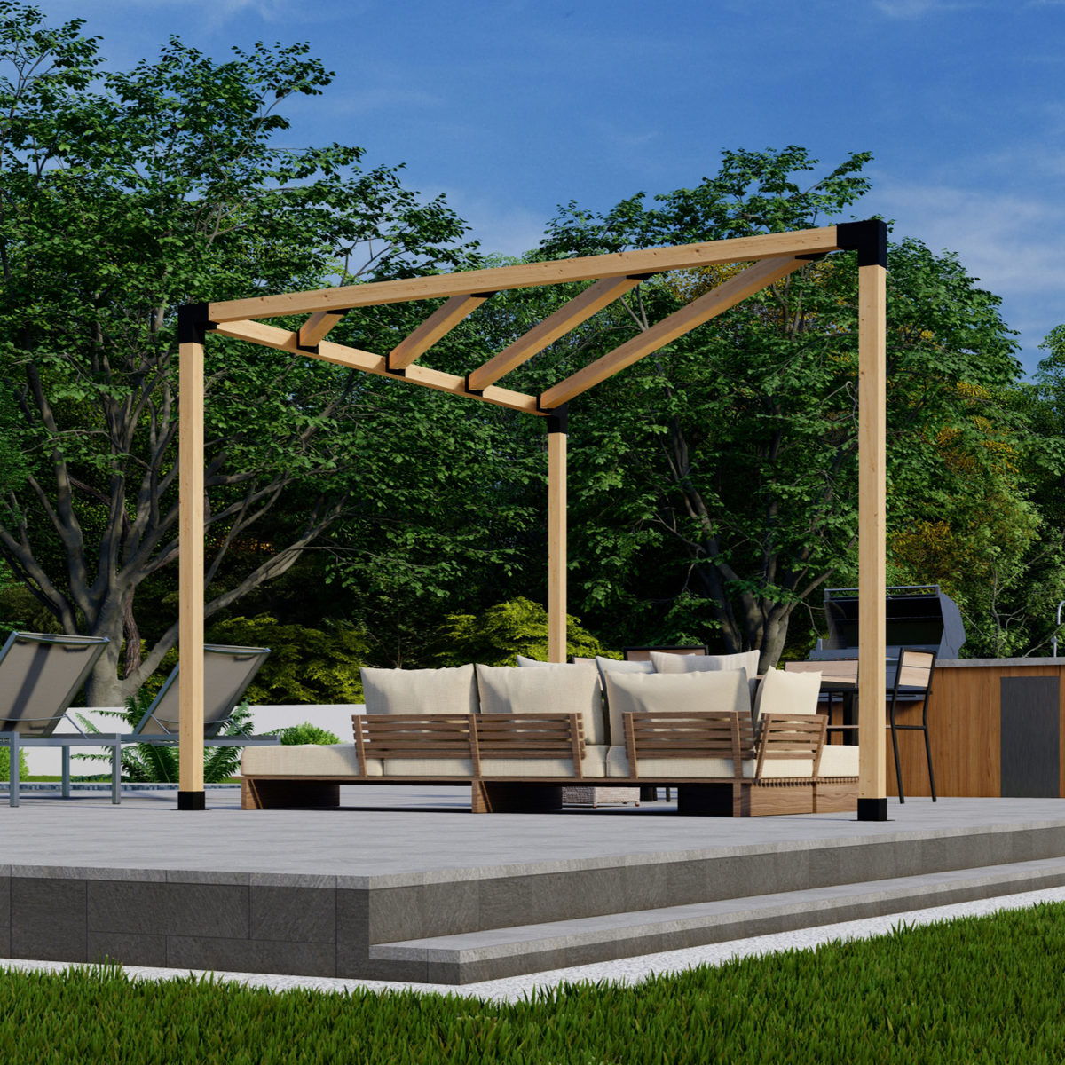 Kit for a Three-Sided Pergola With Roof