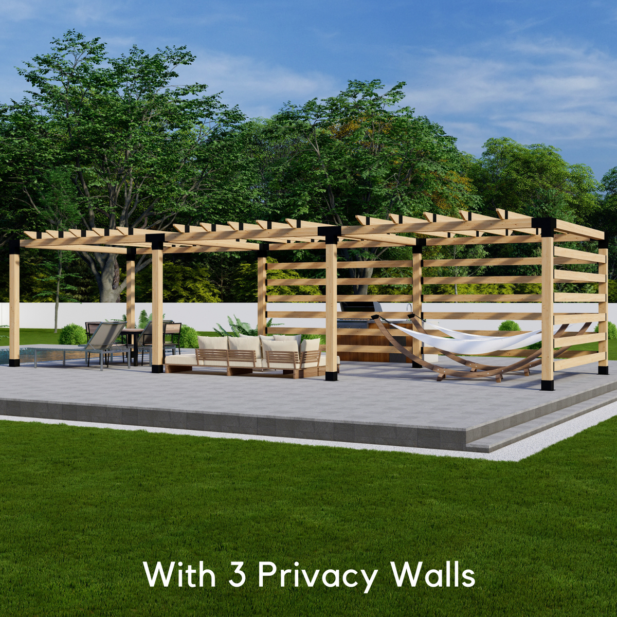 Kit for a Slatted-Roof Modern Pergola With Sides - Any Size Up to 36' x 12'