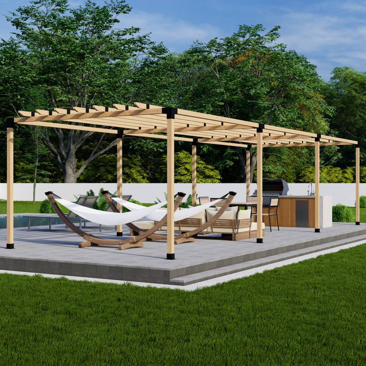 Bracket Kit for an Outdoor Wooden Pergola With Roof