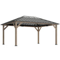 12' x 16' Wood Hardtop Gazebo with Clear Roof, Light Walnut