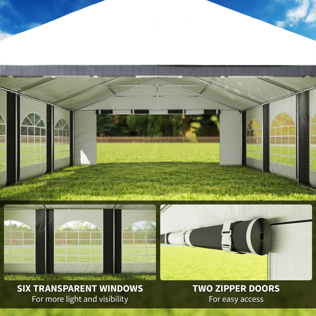 20' x 20' White & Gray Heavy-Duty Party Tent with Removable Walls, Double Doors