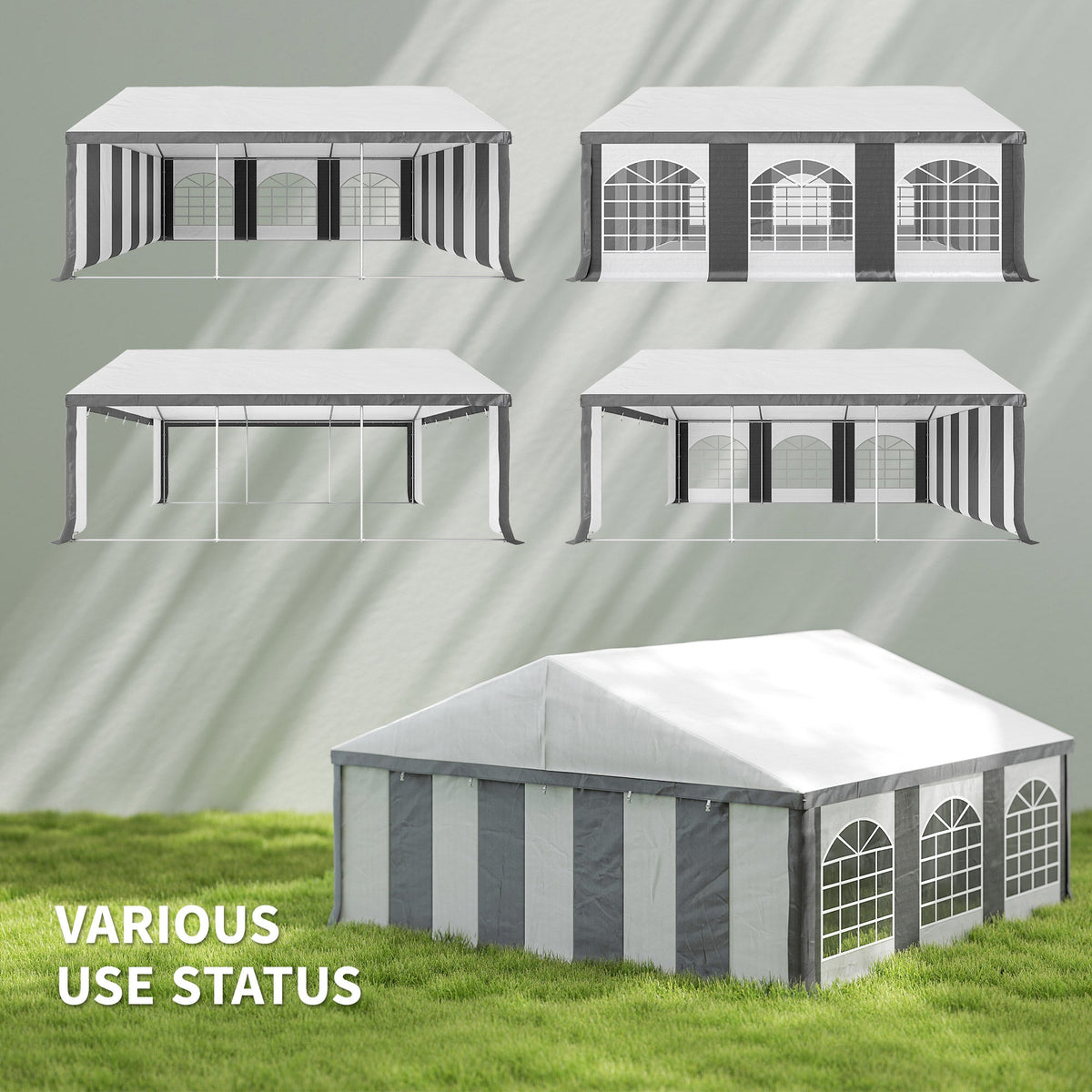 20' x 20' White & Gray Heavy-Duty Party Tent with Removable Walls, Double Doors