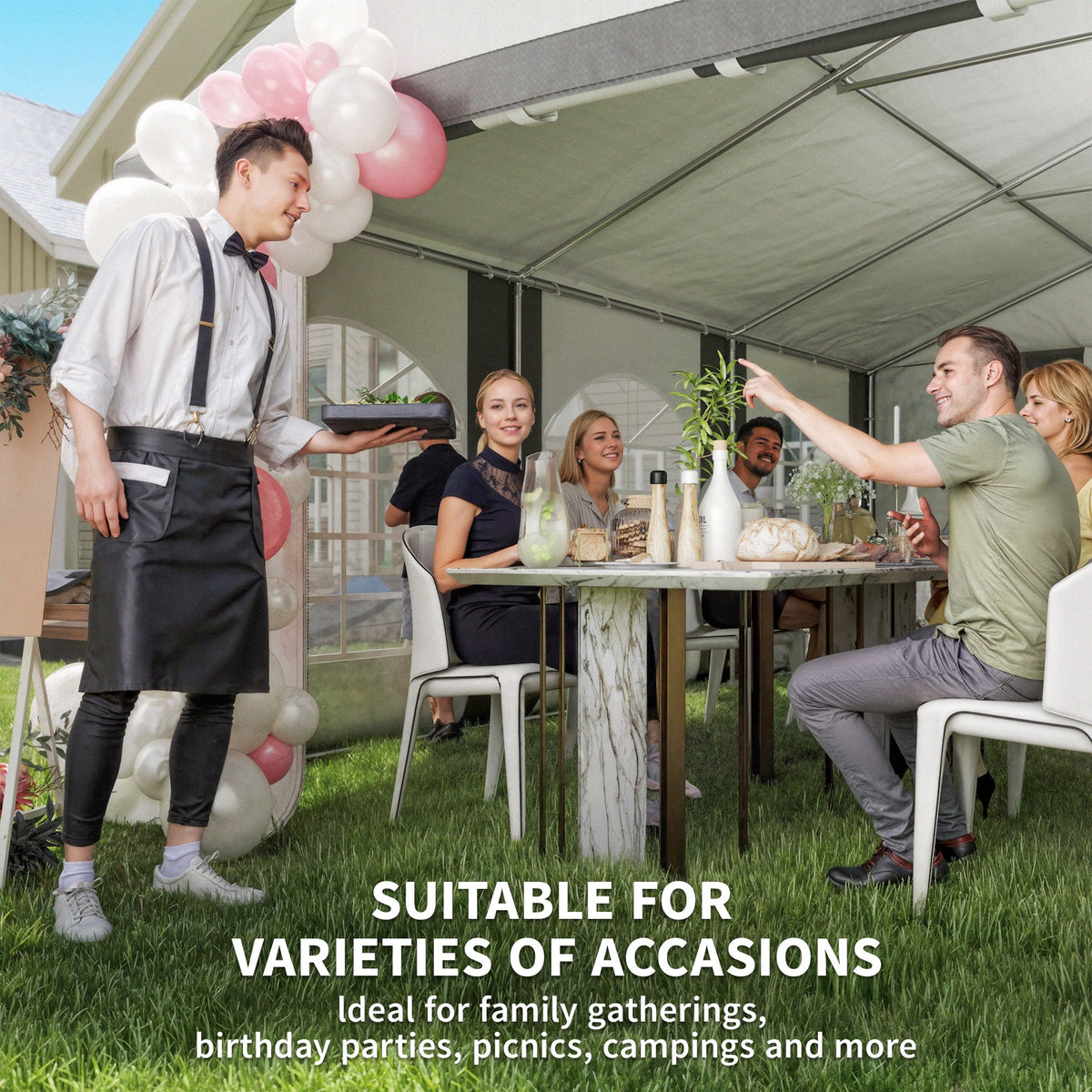 20' x 20' White & Gray Heavy-Duty Party Tent with Removable Walls, Double Doors
