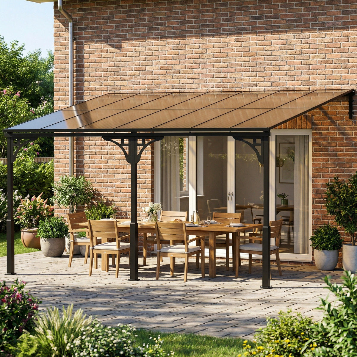 13' x 10' Lean-to Gazebo with Polycarbonate Roof, Brown
