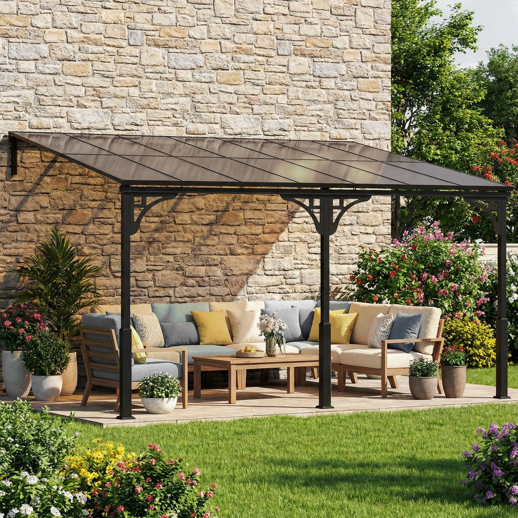 13' x 10' Lean-to Gazebo with Polycarbonate Roof, Brown