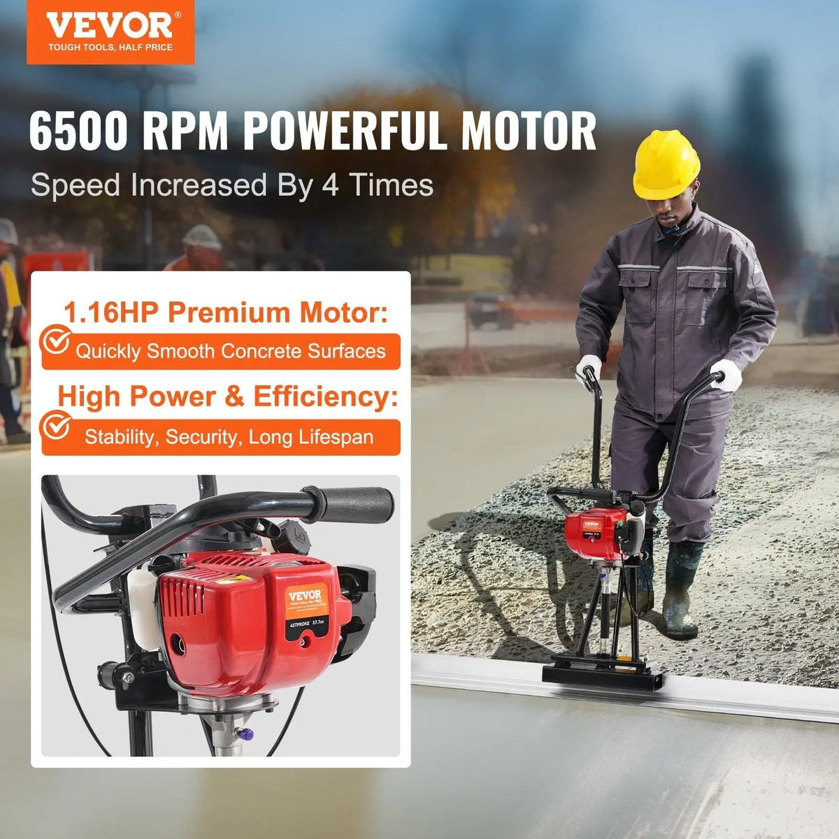 Gas Concrete Screed, 4-Stroke Vibrating Motor, Heavy-Duty Paving Tool, Smooth Finishing Performance, DOBA-GCS4