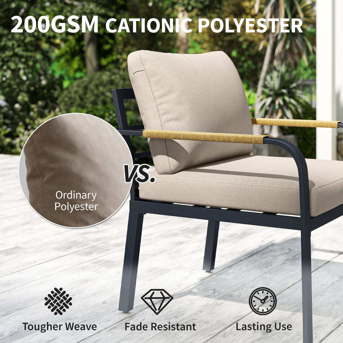 7 Seater Garden Furniture Set with Faux Wood Table, Khaki