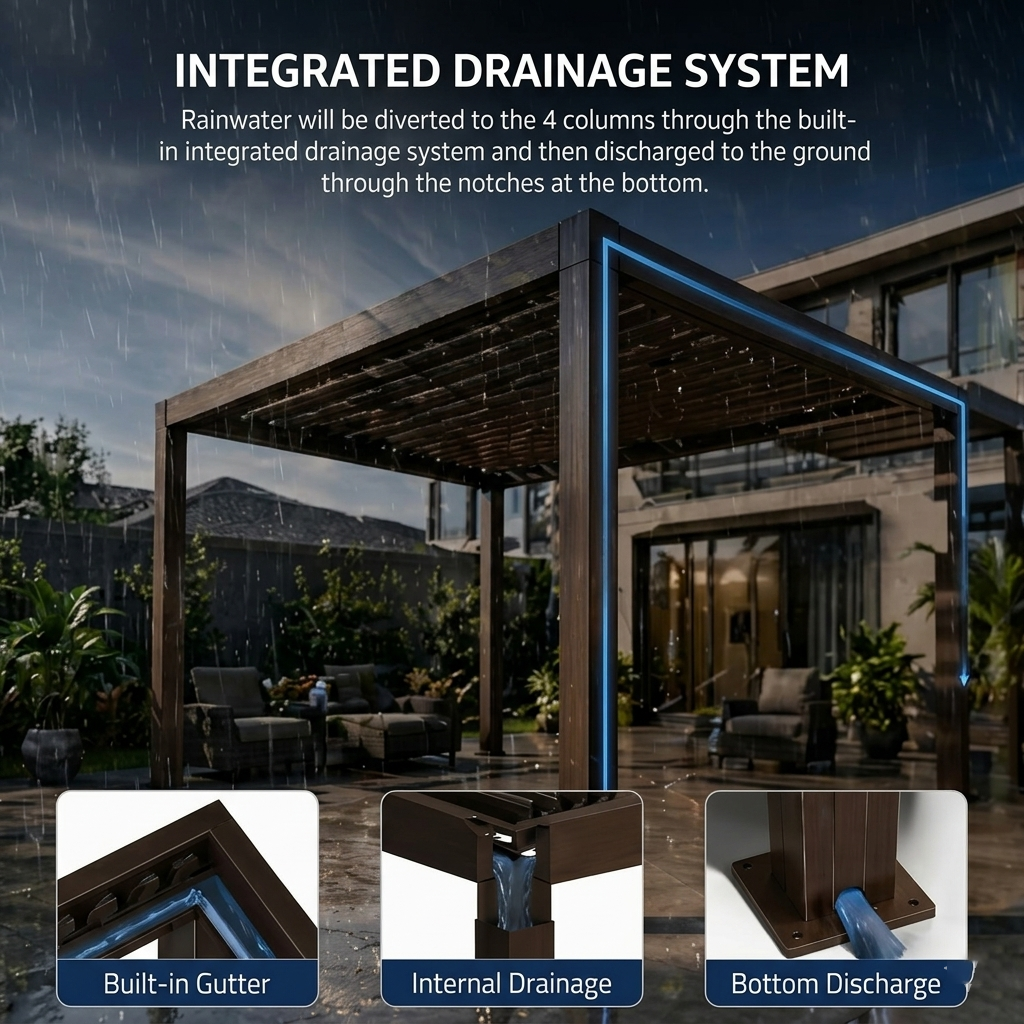 PURPLE LEAF Athena Outdoor Louvered Pergola Adjustable Metal Roof Bronze Hardtop Gazebo Patio Pavilion