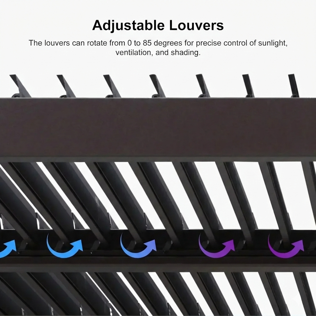 PURPLE LEAF Caesar Louvered Pergola Outdoor Adjustable Louvre Shade Modern Patio Aluminum Pergola with  Milky Lights