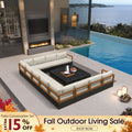 PURPLE LEAF Griffin U-shaped Patio Conversation Set Black with Cushion Pillows Ottoman and Premium Leather for Gathering Entertaining