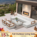 PURPLE LEAF Griffin Classical Patio Conversation Set White with Cushion Pillows Ottoman and Premium Leather for Backyard Outdoor Living