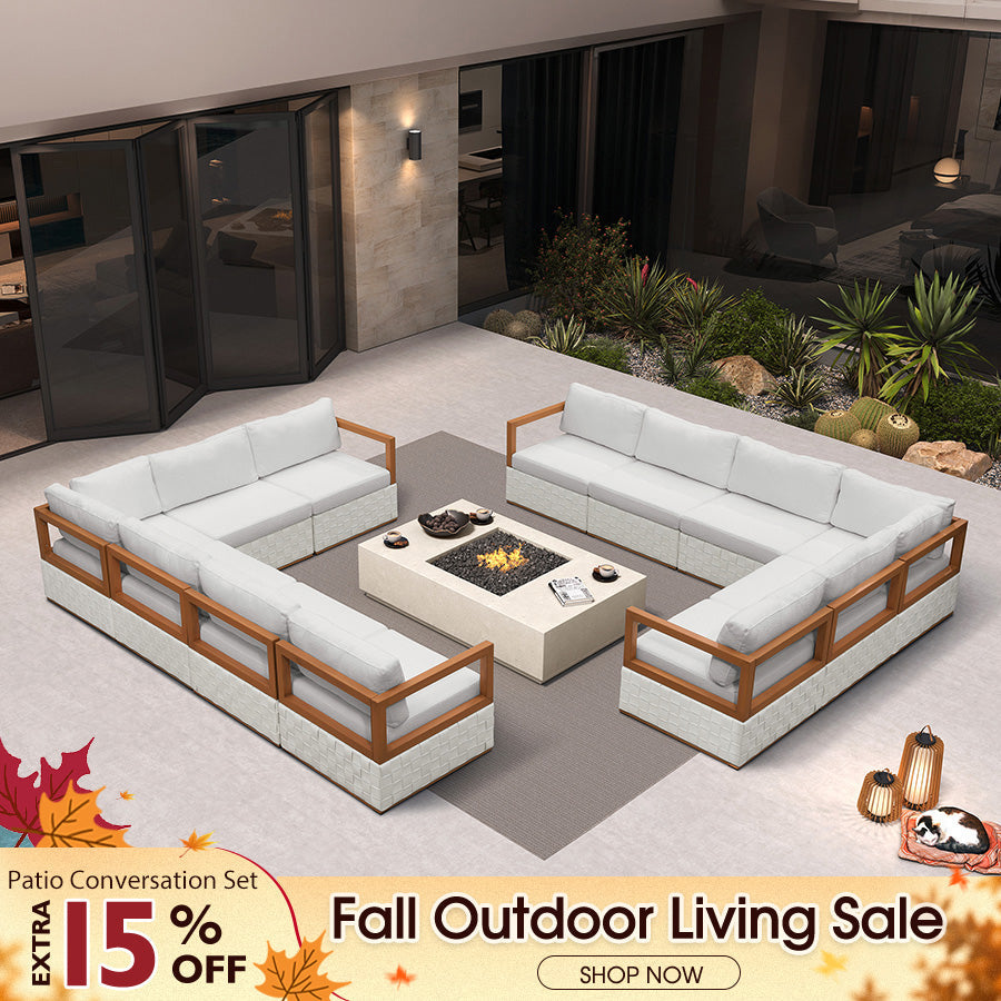 PURPLE LEAF Griffin L-shaped Patio Conversation Set White with Cushion Pillows Ottoman and Premium Leather for Patio Balcony