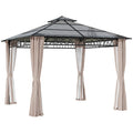 3 x 3m Polycarbonate Hardtop Gazebo with Curtains & Netting, Khaki
