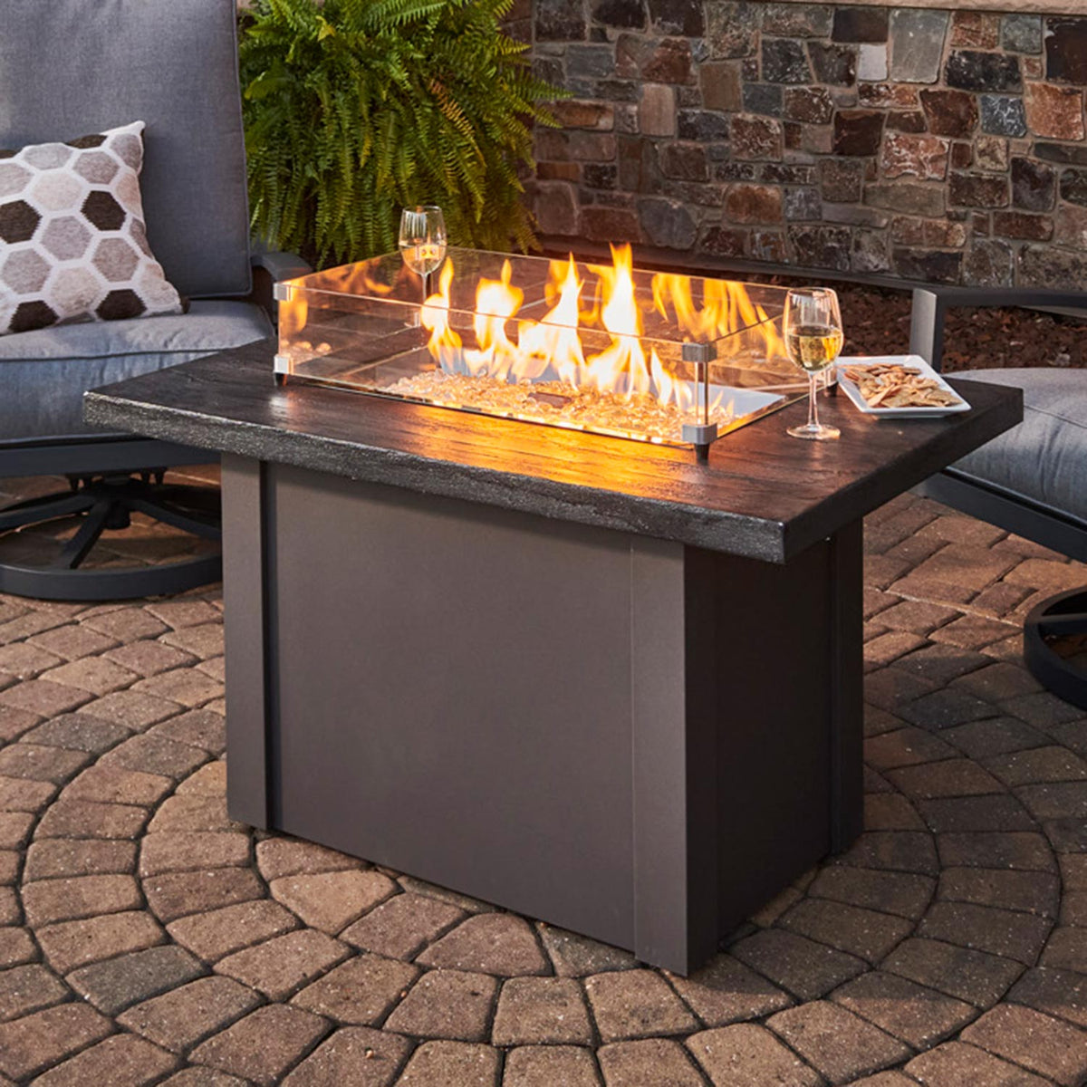 Havenwood Rectangular Gas Fire Pit Table with Stone Grey Top & Grey Steel Base w/ Glass Guard HVGG-1224-K/GG-1224