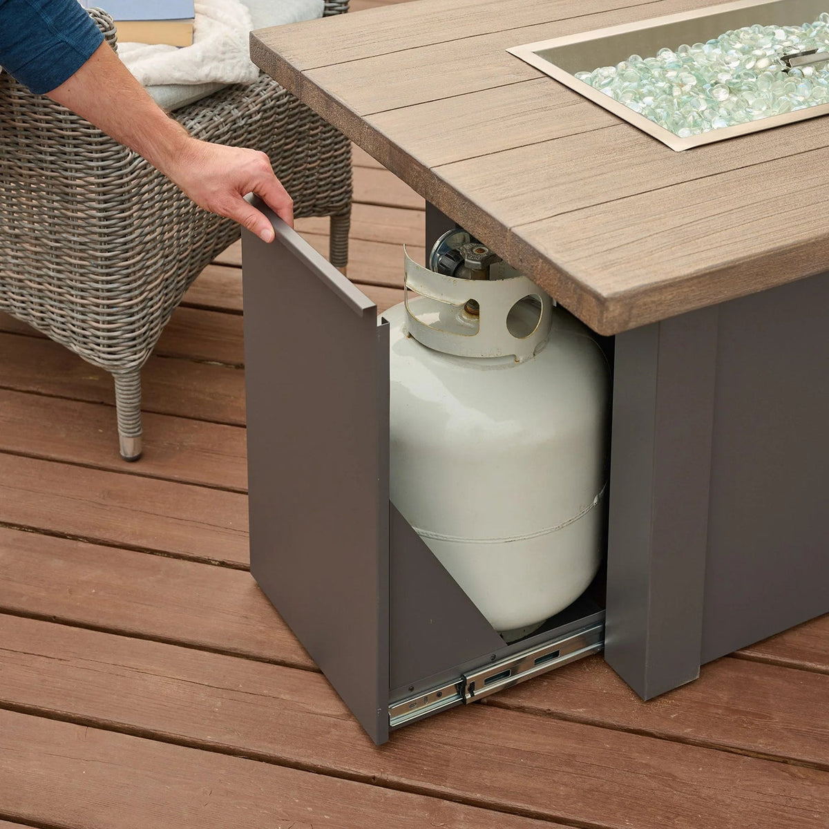 Havenwood Rectangular Gas Fire Pit Table with Driftwood Top & Luverne Black Base w/ Glass Guard HWADB-1224-K/GG-1224