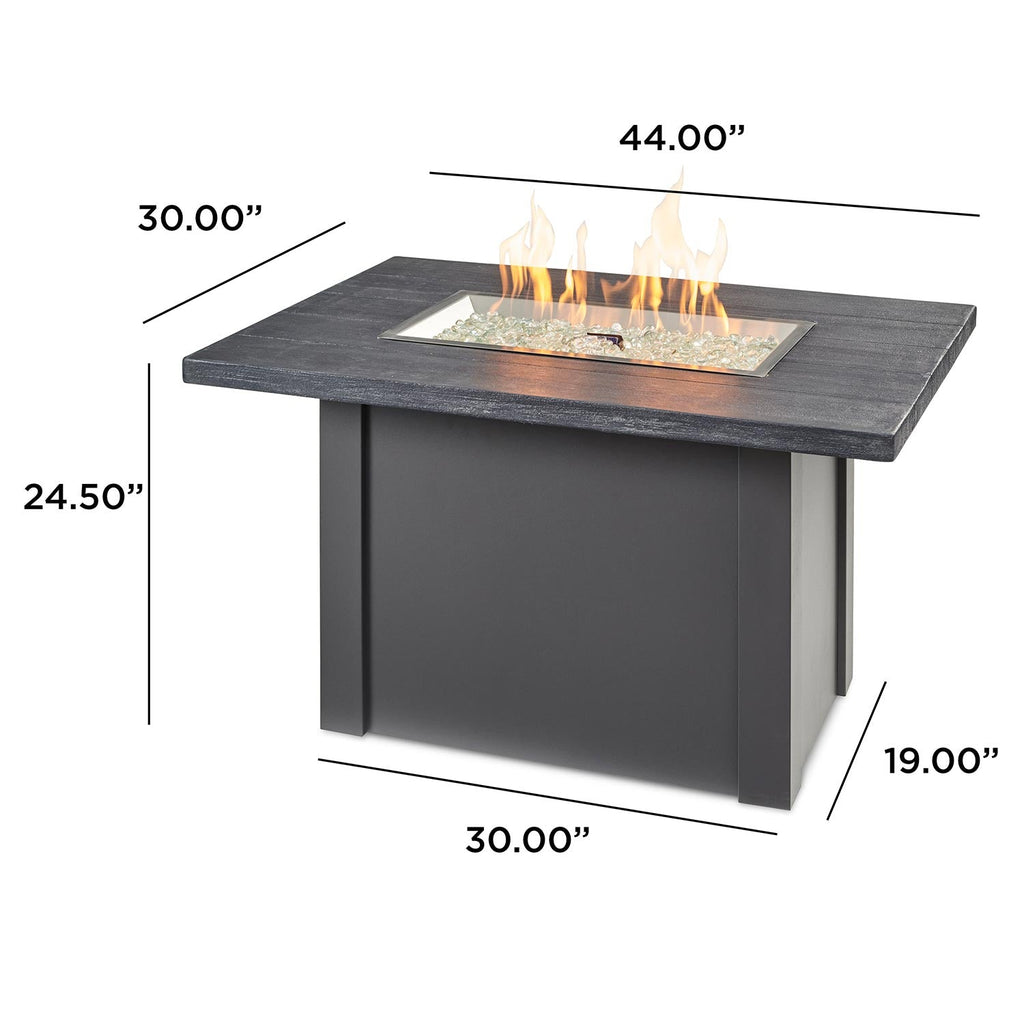 Havenwood Rectangular Gas Fire Pit Table with Stone Grey Top & Grey Steel Base w/ Glass Guard HVGG-1224-K/GG-1224