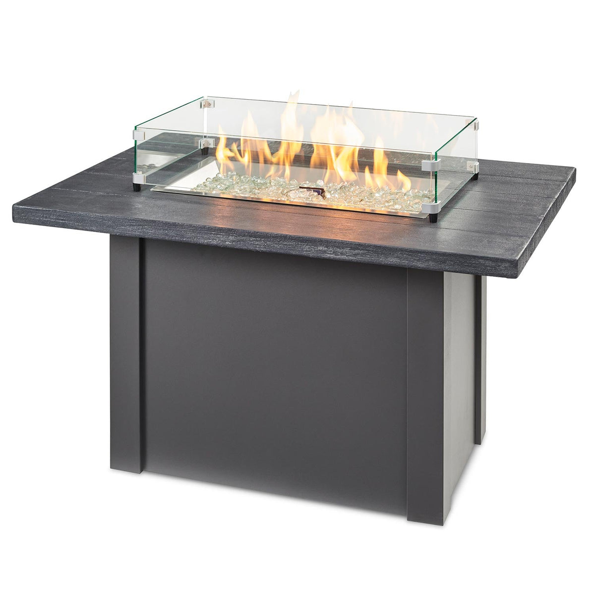 Havenwood Rectangular Gas Fire Pit Table with Stone Grey Top & Grey Steel Base w/ Glass Guard HVGG-1224-K/GG-1224