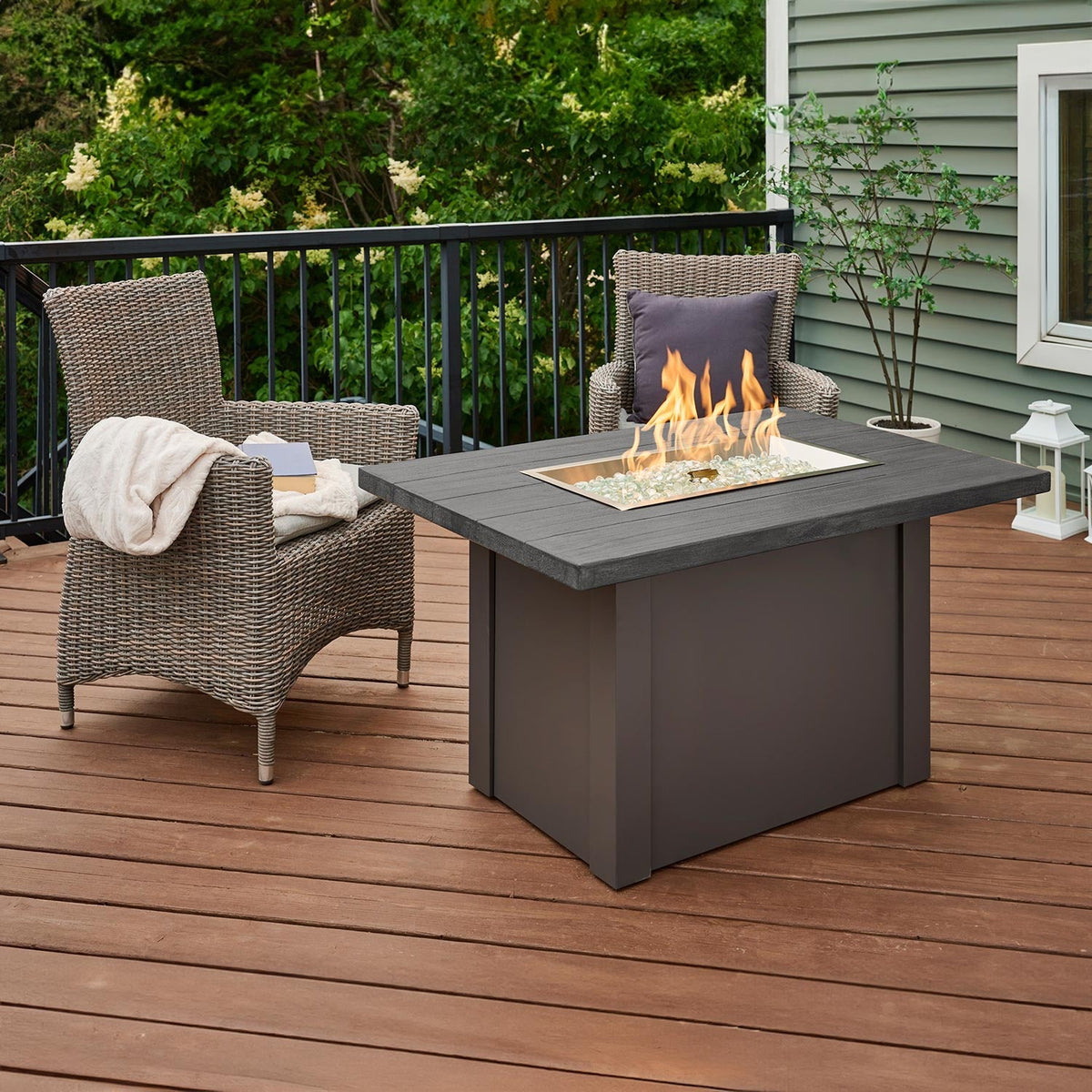 Havenwood Rectangular Gas Fire Pit Table with Stone Grey Top & Grey Steel Base w/ Glass Guard HVGG-1224-K/GG-1224